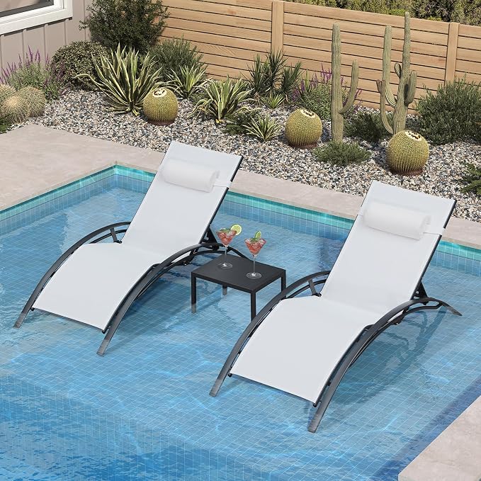 PURPLE LEAF Patio Oversized Chaise Lounge Chair Set by PURPLELEAF