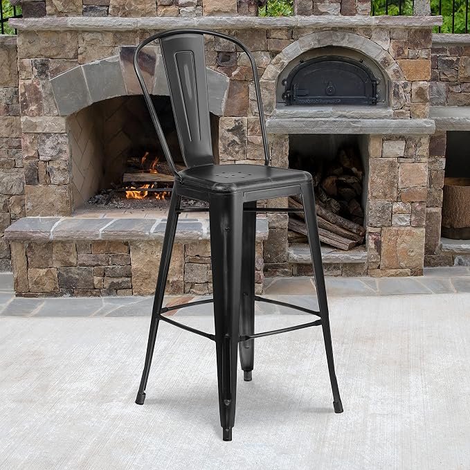 EMMA + OLIVER Commercial Grade 30" H Distressed Black Metal Indoor-Outdoor by EMMAOLIVER