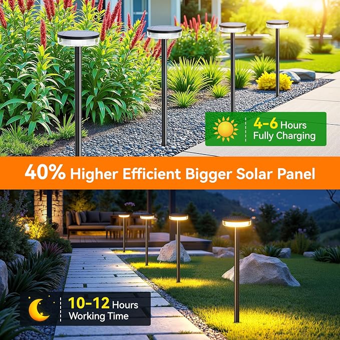 LETMY Solar Pathway Lights Outdoor, 6 Pack 2X Brighter Solar Lights Outdoor - Image 4