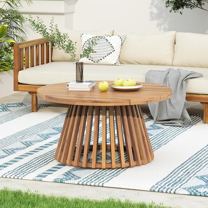 Merax Patio Outdoor Acacia Wood Round Coffee Table - Image 2