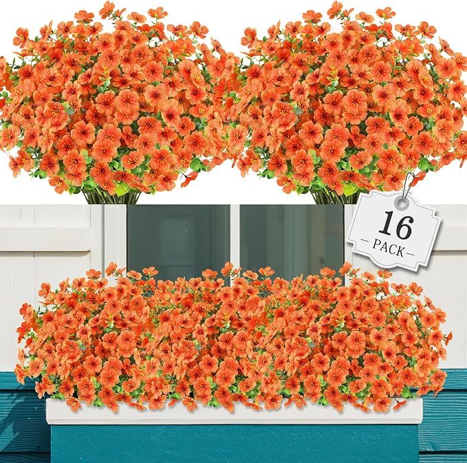 AGIRL 16 Bundles Artificial Fall Flowers Outdoor Indoor Decoration, No Fade by AGIRL