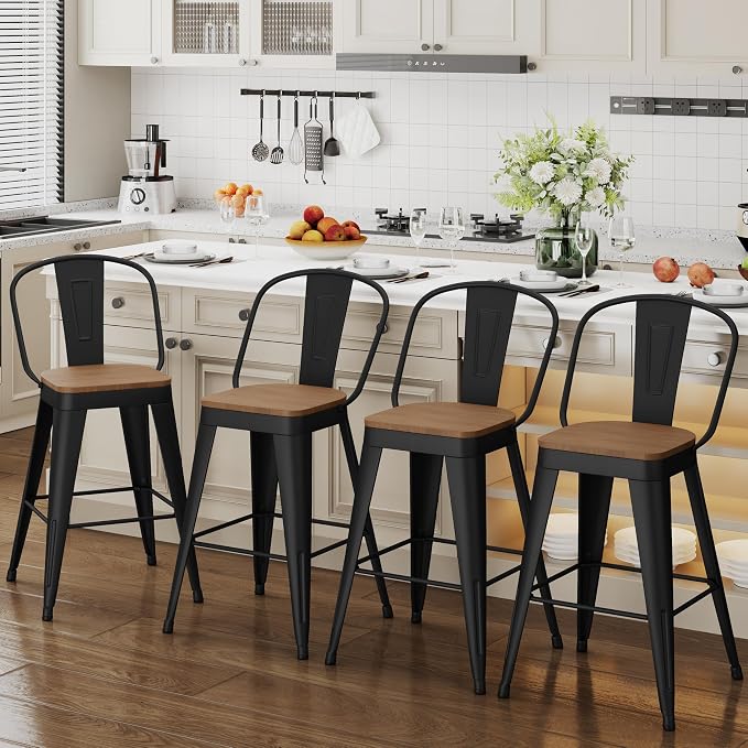ALISH 24 Inch Bar Stools Set of 4, Industrial Counter Height Barstools High by ALISH