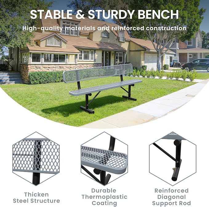 8 Feet Steel Park Bench for Outside, Outdoor Bench - Image 3