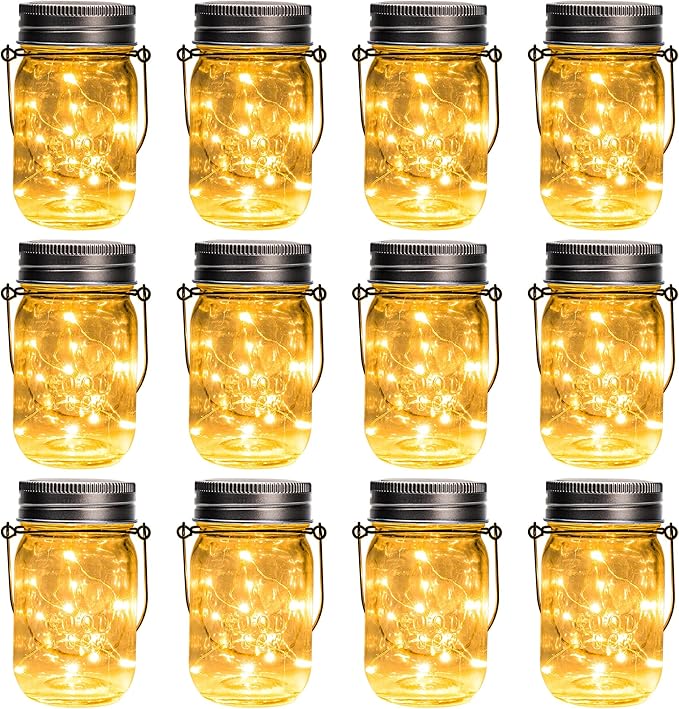 GIGALUMI Solar Mason Jar Lights, 12 Pack 30 Led String Fairy Lights Garden by GIGALUMI