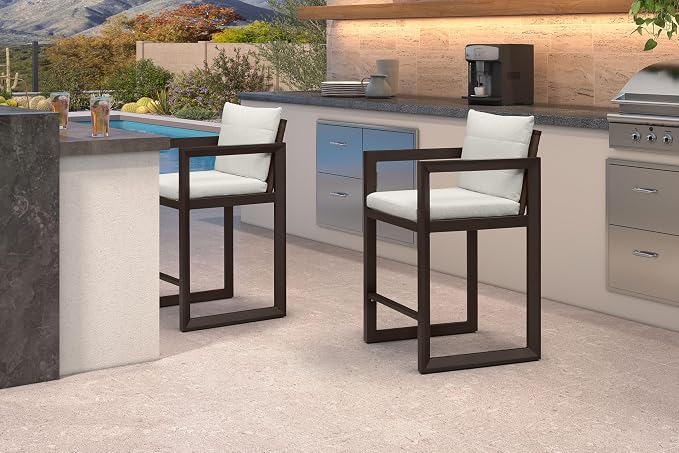 PURPLE LEAF Outdoor Counter Height Bar Stools Set of 2 27 Inch Modern Aluminum by Unknown