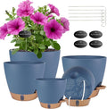 Self Watering Pots for Inoor Ourdoor Plants 8/7/6.5/6/5 Inch Plastic Planters by Fielda