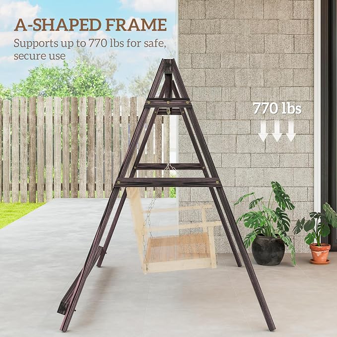 Outsunny 770lbs Porch Swing Frame, Heavy Duty A-Frame Wooden Swing Stand - Image 3