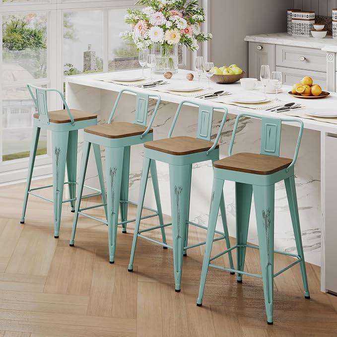 Andeworld Bar Stools Set of 4 Bar Height Stools Industrial Metal Barstools by Andeworld