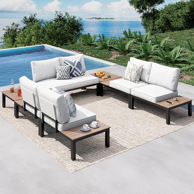 PHI VILLA 7 Pieces Outdoor Patio Furniture Set, Metal Frame Modern Outdoor by PHIVILLAThepioneerofcomfortablehouseholdsupplies
