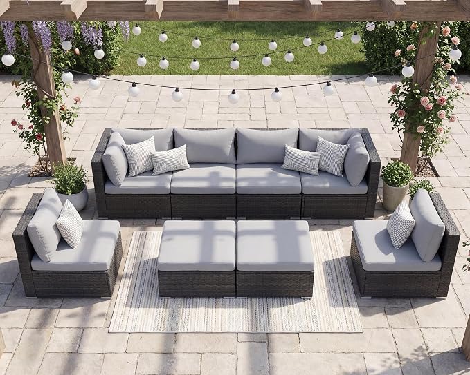 NICESOUL 8 Person Outdoor Patio Furniture Set, Extra Large Wicker Sectional Sofa - Image 2