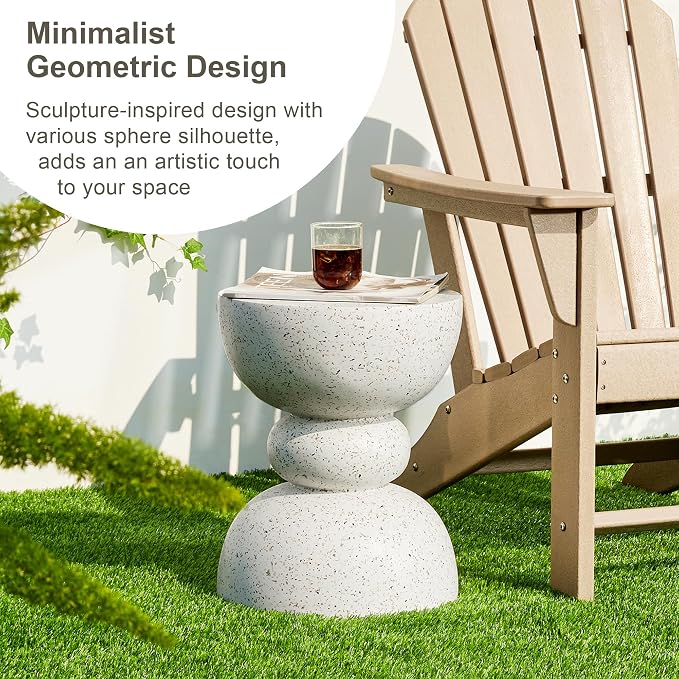 Glitzhome Outdoor Side Table, Round Accent End Table, Lightweight Faux Terrazzo - Image 5