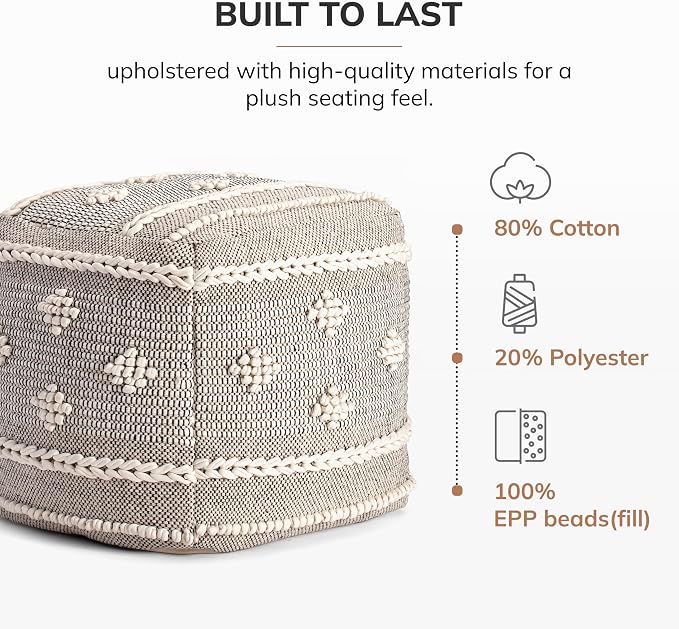 Anji Mountain 100% Handmade & Handcrafted Comfortable Home Décor Pouf Ottoman - Image 4