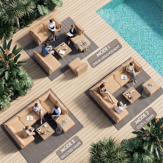 ENSTVER 8-Piece Dual-Strand Wicker Outdoor Sectional, Premium Outdoor Sofa - Image 6