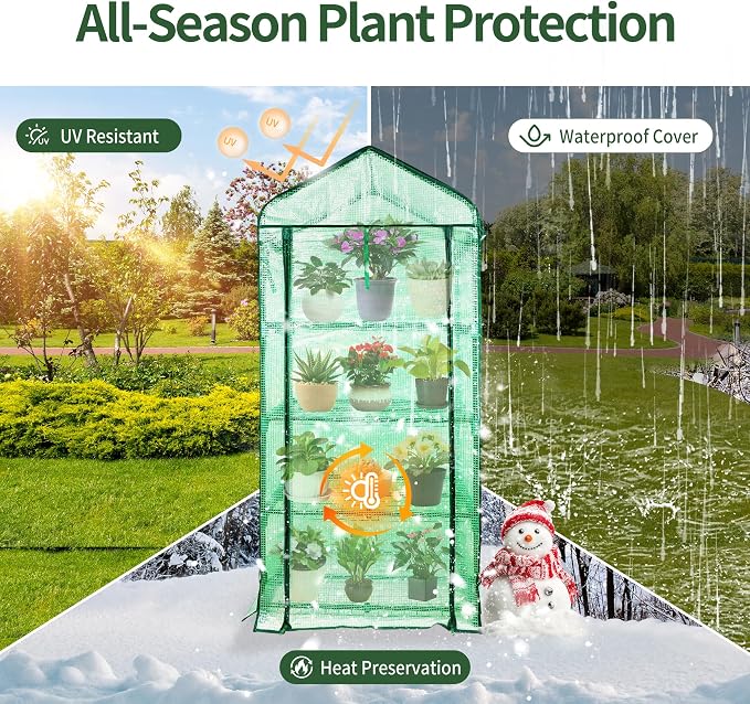 4 Tier Mini Greenhouse for Outdoor Indoor, Double-Layer Roof, Heavy Duty Small - Image 6