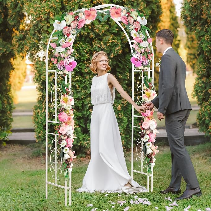 Plow & Hearth Arch Metal Outdoor Garden Arbor Montebello White, 7 Feet Tall - Image 3
