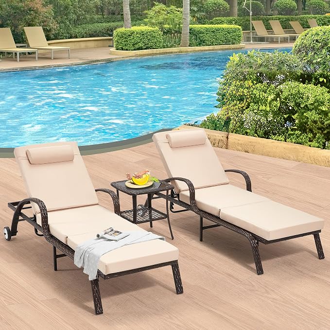 HOMREST Wicker Chaise Lounge Set of 2, Pool Lounge Chair by HOMREST