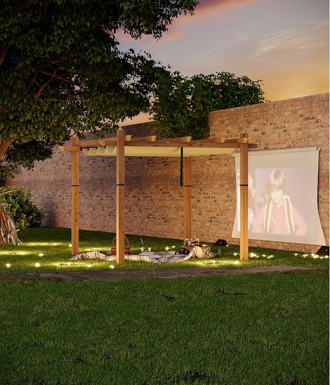 GarveeLife 10 x 10 ft Wood-Grain Aluminum Pergola Outdoor Pergola - Image 7