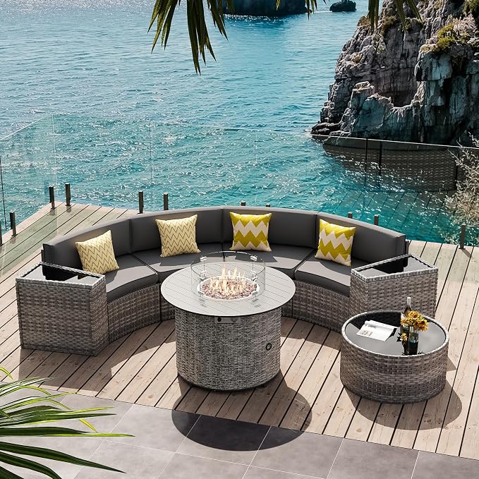Patio Sectional Furniture Outdoor 8-Piece Grey Rattan Curved Sofa Set - Image 2