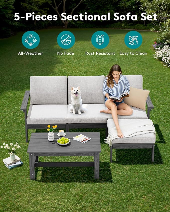 SERWALL Outdoor Sectional Sofa Set, 5-piece Outdoor Modula Couch Set - Image 3