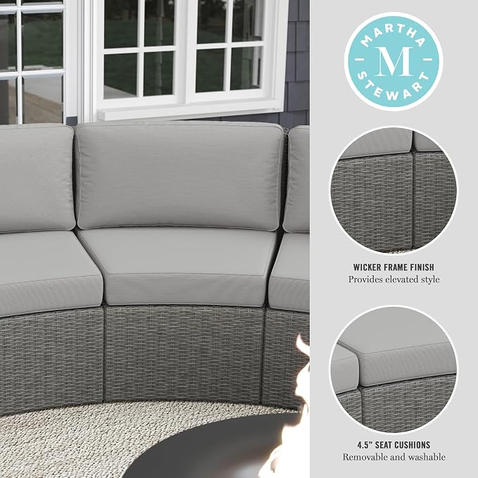 Martha Stewart Bedford Indoor-Outdoor Modular Patio Curved Sectional Sofa Seats - Image 5