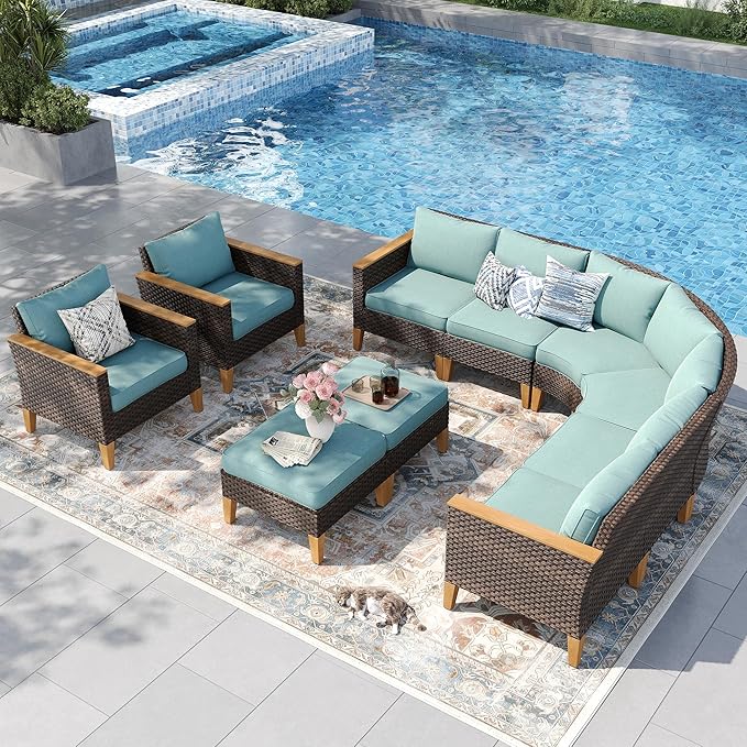 PHI VILLA 9-Piece Wicker Patio Furniture Set, Outdoor Half-Moon Curved by PHIVILLAThepioneerofcomfortablehouseholdsupplies