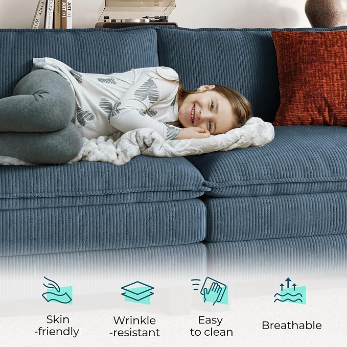 LINSY HOME 90'' Cloud Loveseat Sofa, Modular Sectional Couches Corduroy Cloud - Image 3