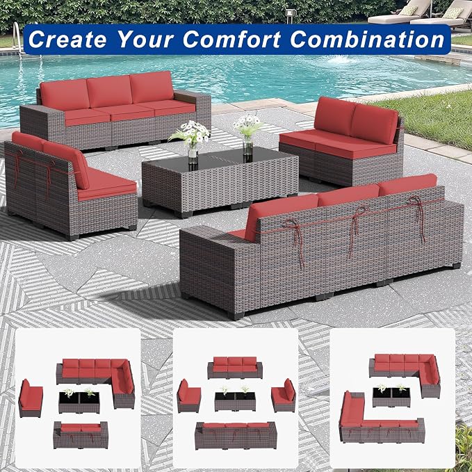 Outdoor Patio Furniture Set, 12 Pieces Outdoor Sectional Furniture High - Image 8