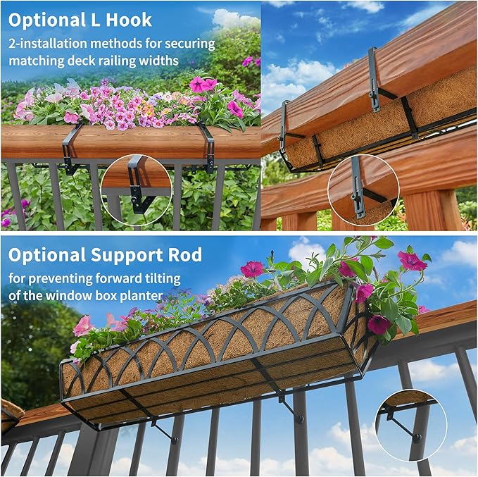 6pcs 24 Inch Window Deck with Coco Liner, Metal Hanging Flower Planter Window - Image 4