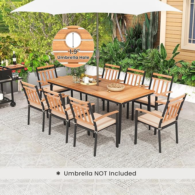 Tangkula 9-Piece Patio Dining Set, Outdoor Acacia Wood Dining Furniture Set - Image 5
