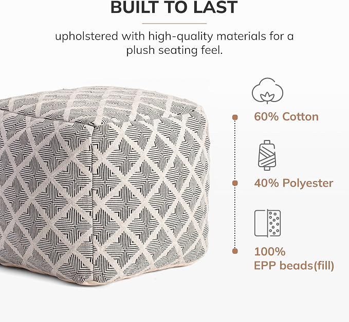 Anji Mountain Artisan Crafted Cotton Blend Pouf Ottoman | Versatile Floor - Image 7