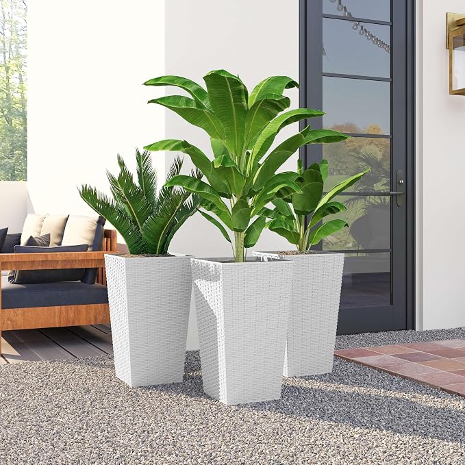 Outsunny Tall Planters for Outdoor Plants Set of 3, 24 in Taper Planters - Image 8