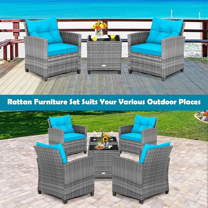 Tangkula 3 Pieces Patio Furniture Set, Outdoor PE Rattan Conversation Chair Set - Image 5