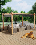 10x13 Ft Outdoor Pergola with Retractable Canopy Upgraded Aluminum Wood Grain by KYBOLT