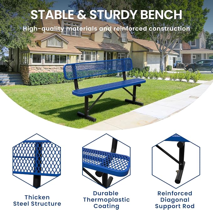 6 Feet Steel Park Bench for Outside, Outdoor Bench - Image 3
