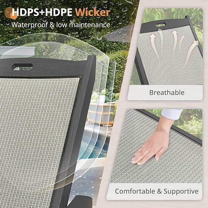 LUE BONA Chaise Lounge Chair Outdoor Set of 2, HDPS and HDPE Wicker Material - Image 4