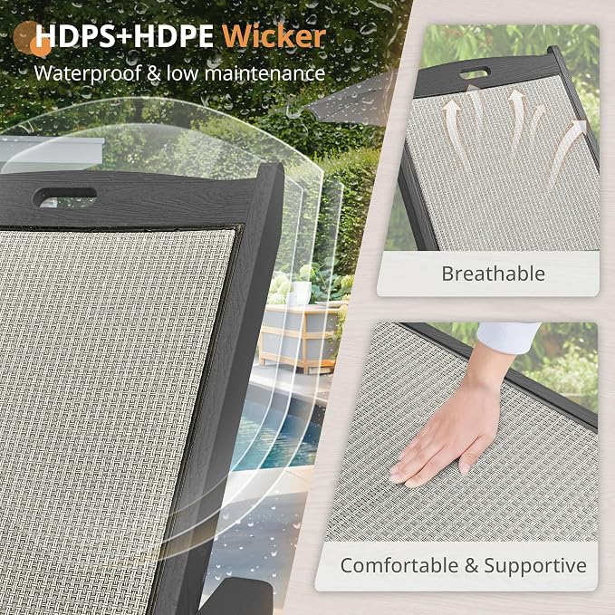 LUE BONA Chaise Lounge Chair Outdoor, HDPS and HDPE Wicker Material, Patio - Image 4