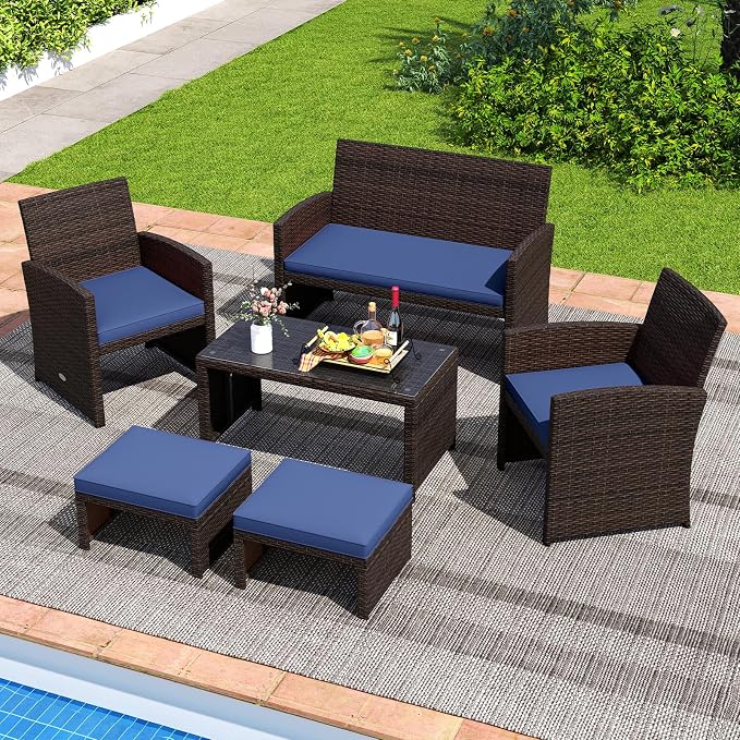 Tangkula 2 Pieces Patio PE Rattan Ottomans, Poolside and Yard - Image 9