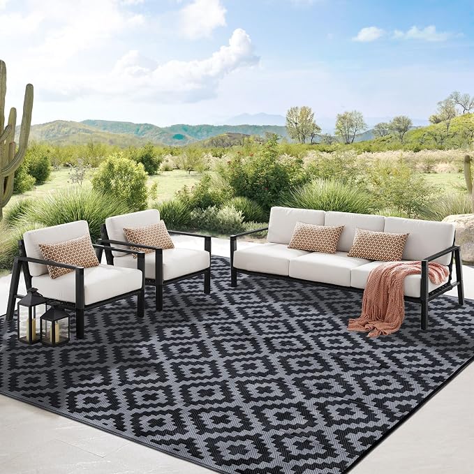 SAND MINE Waterproof Outdoor Rug 8x10 ft, Plastic Reversible Rug, Modern Area - Image 5