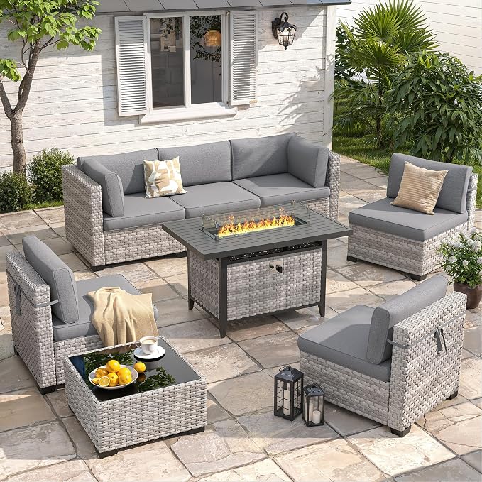 6-Seat Modern Outdoor Wicker Rattan Patio Furniture Set by MASIONBACKYARDS