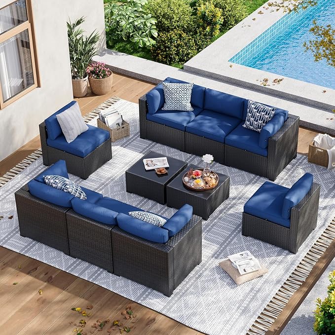 Aoxun 10 Piece Patio Furniture Set Wicker Rattan Patio Sectional Sofa Set by Aoxun