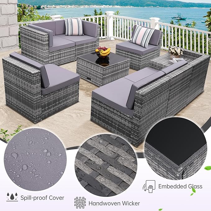 8-Piece Patio Furniture Set, Outdoor Wicker Rattan Sectional - Image 5