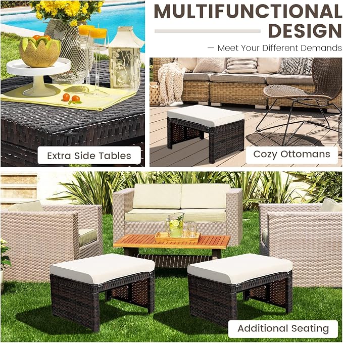 Nightcore 2-Piece Outdoor Wicker Ottomans, Outdoor Foot Rest Seat - Image 4