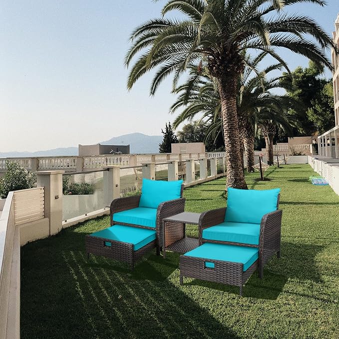 LEVELEVE Balcony Furniture 5 Piece Patio Conversation Set, PE Wicker Rattan - Image 8
