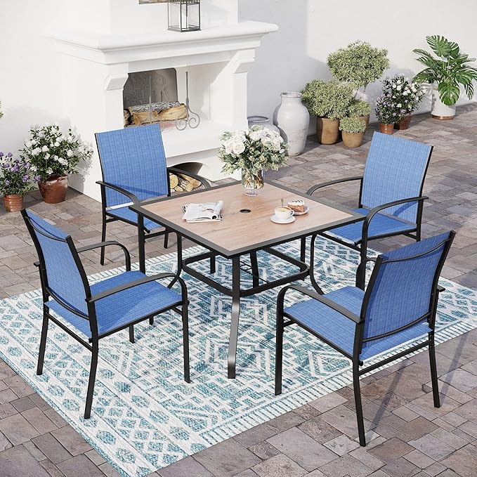 5 Piece Patio Dining Set for 4, 37”x37” Square Table by SUNSHINEVALLEY