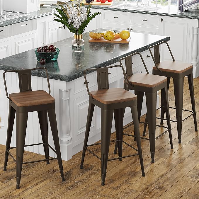Bar Stools Set of 4 Metal Bar Stool Counter Height Bar Stools Rusty, Modern 26" by POINTANT