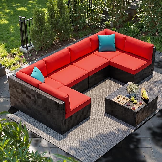 Shintenchi 7 Pieces Patio Furniture Sets Outdoor All-Weather Sectional Patio - Image 3