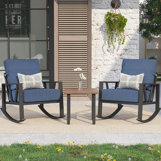 Outdoor Patio Rocking Chairs Set of 2, 3 Pieces Patio Porch Furniture Set by COMLAXFIELD