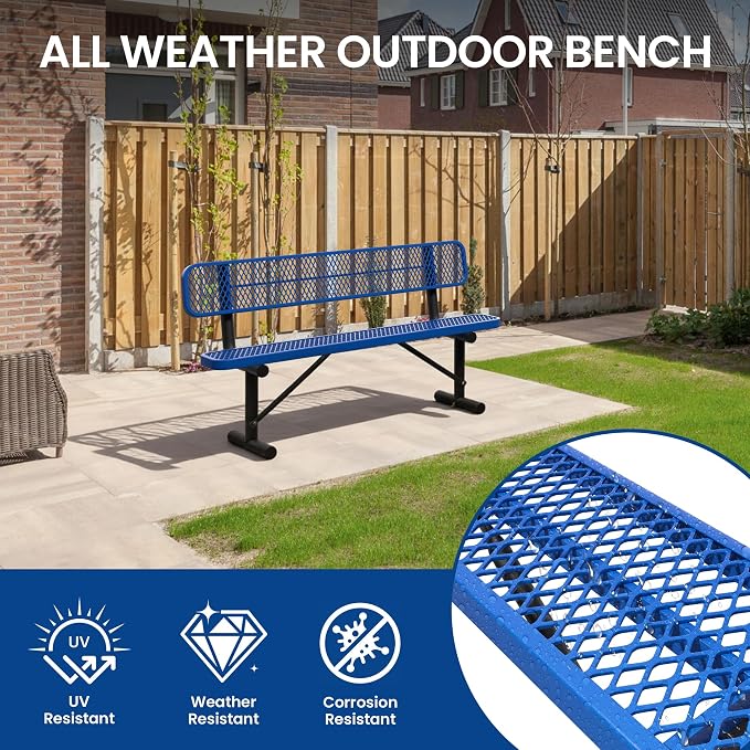 6 Feet Steel Park Bench for Outside, Outdoor Bench - Image 6