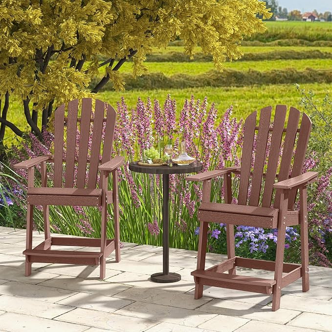 Tangkula Outdoor Bar Stool, HDPE Tall Adirondack Chair - Image 4