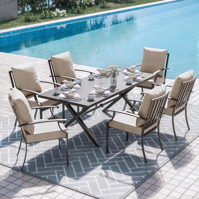 ALAULM 7-Piece Patio Dining Table and Chairs Outdoor Dining Set by ALAULM